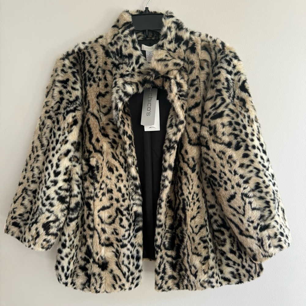NEW! Women’s Chico’s Luxe Cheetah Amina Faux Fur Coat. NWT